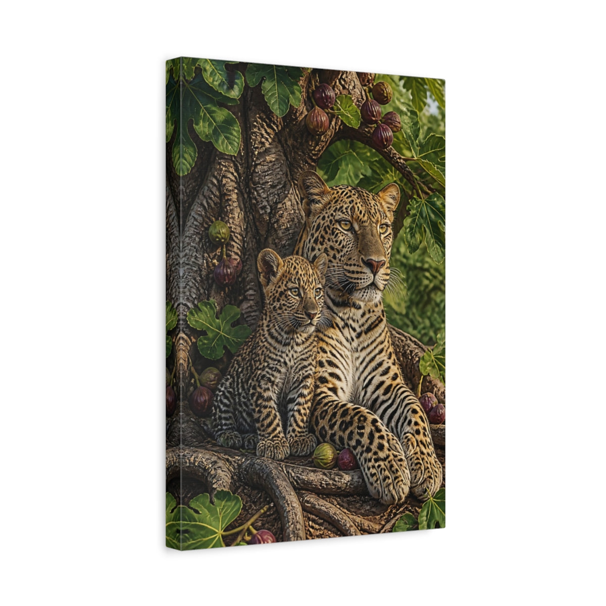 Side Mockup 4. Animals Leopard And Cub By Fig shown as canvas print