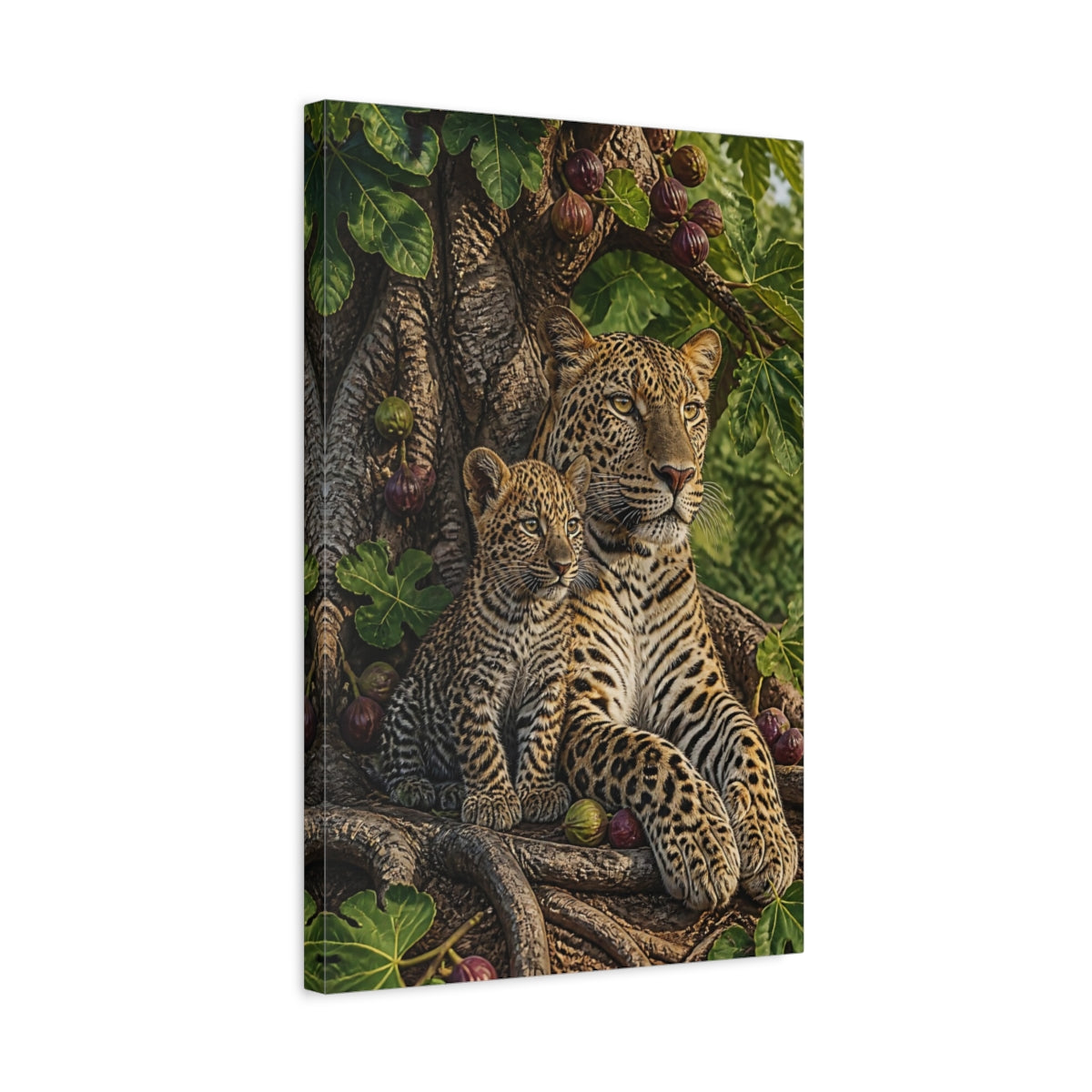 Side Mockup 3. Animals Leopard And Cub By Fig shown as canvas print