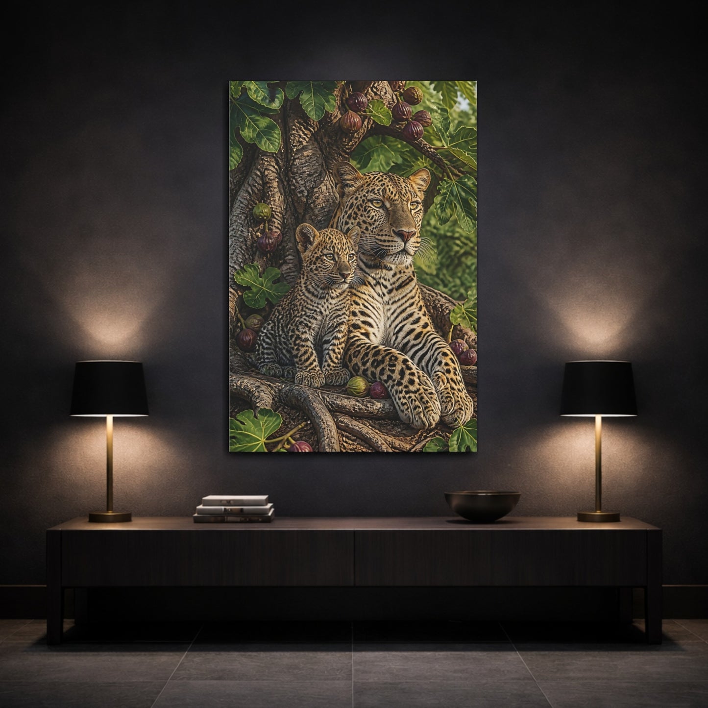 Mockup 3. Animals Leopard And Cub By Fig shown as canvas print
