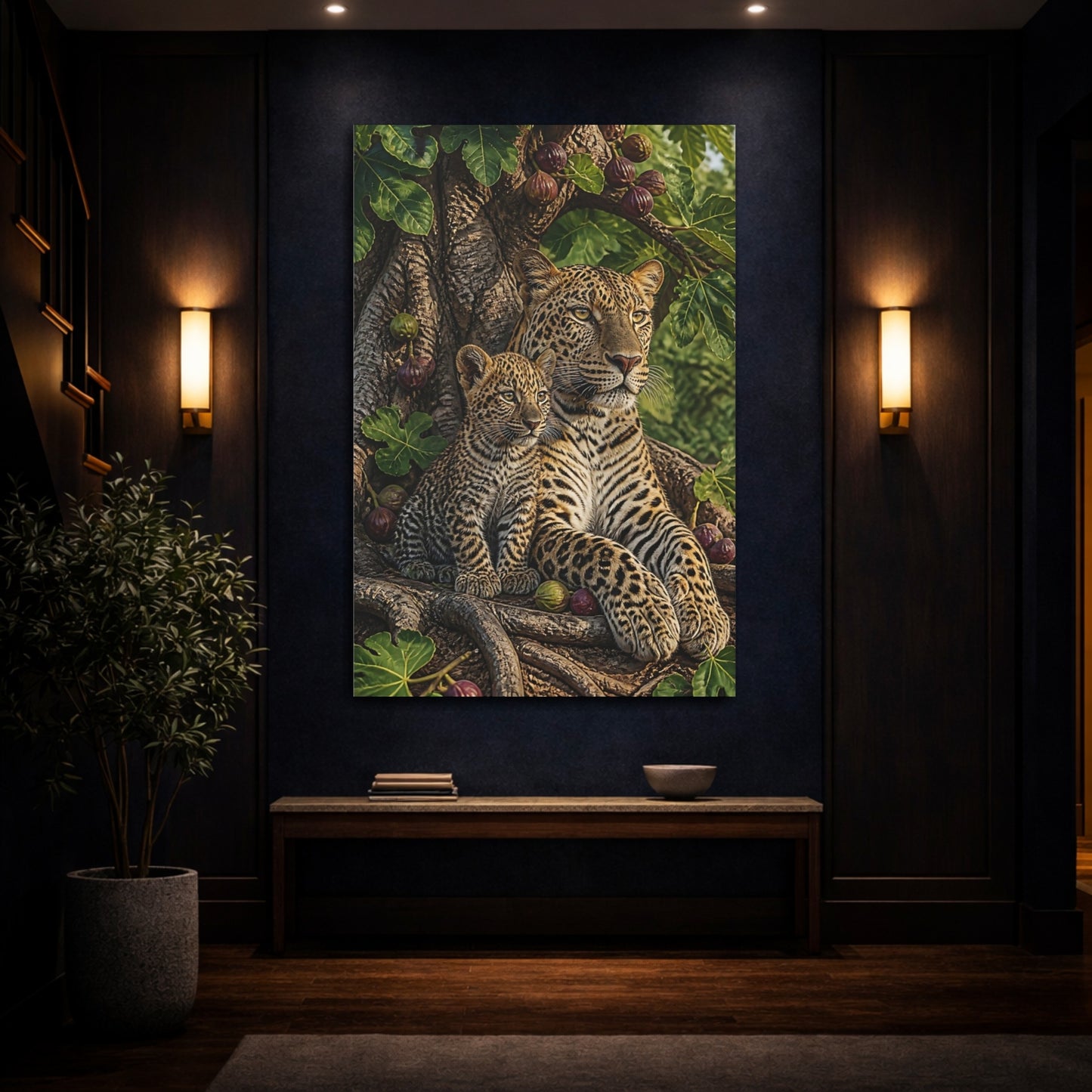Mockup 4. Animals Leopard And Cub By Fig shown as canvas print