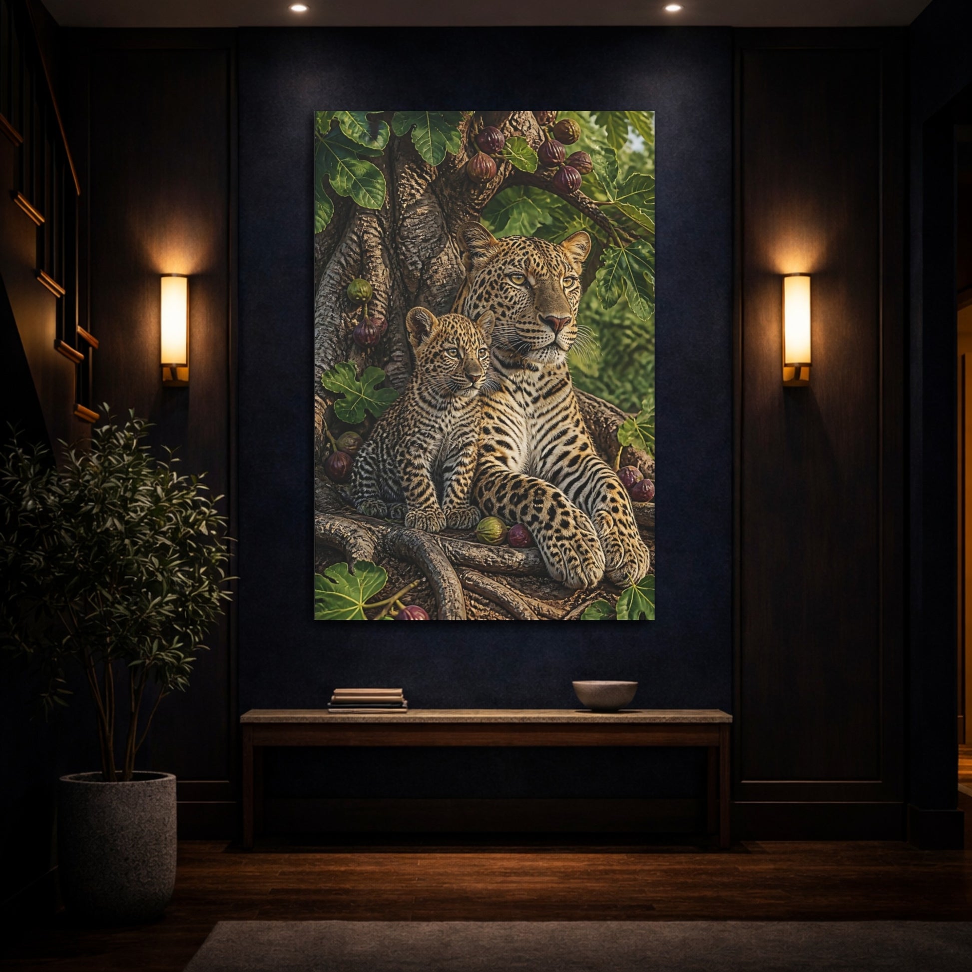 Mockup 4. Animals Leopard And Cub By Fig shown as canvas print