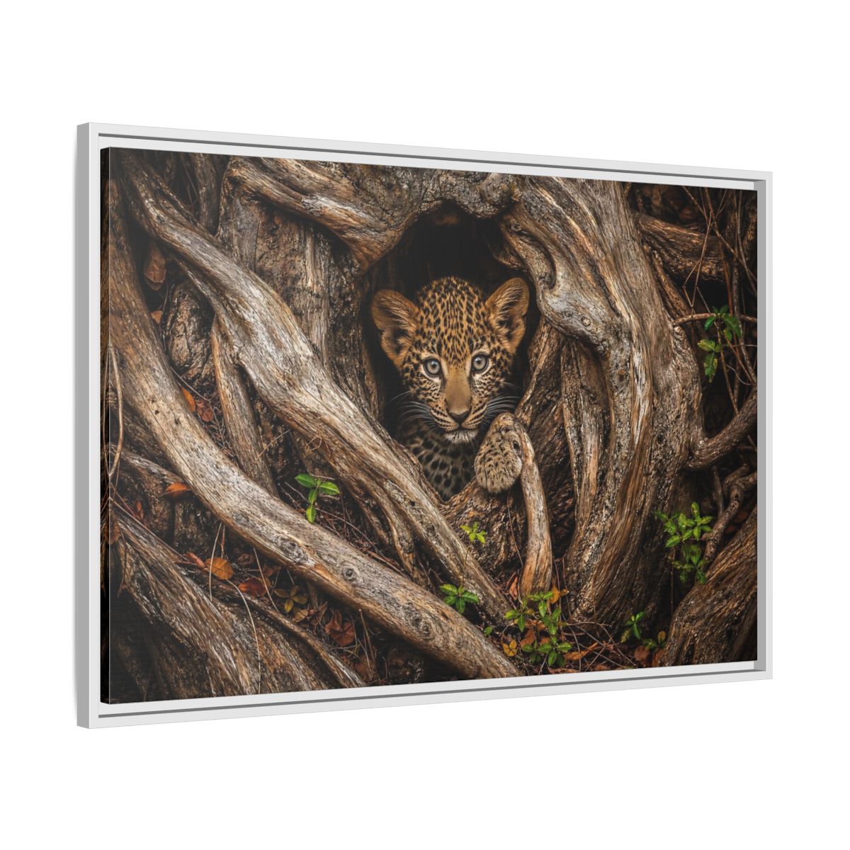 Side Mockup 9. Animals Leopard Cub Brown Leopard Cub shown as stretched canvas wall art