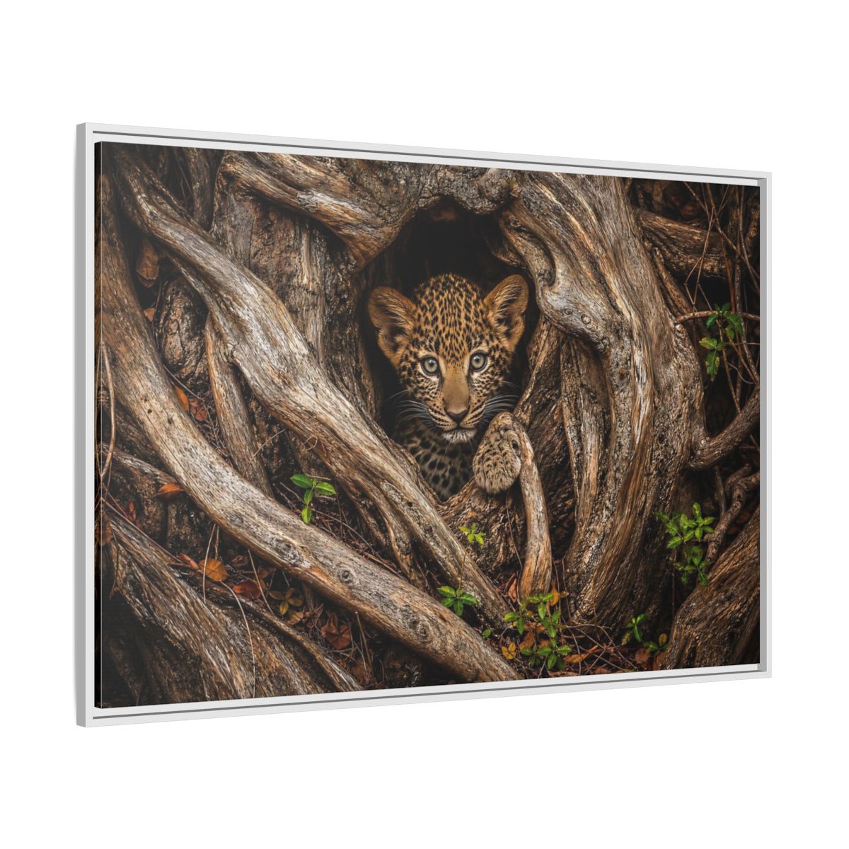 Side Mockup 7. Animals Leopard Cub Brown Leopard Cub shown as stretched canvas wall art