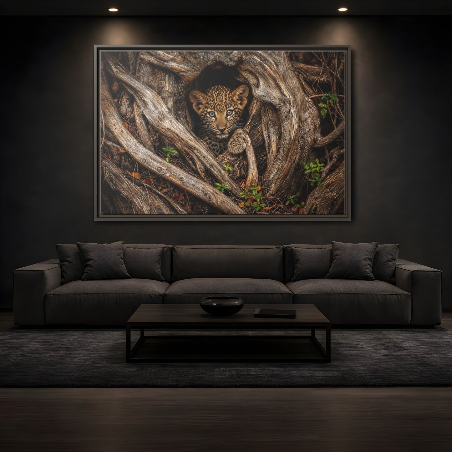 Mockup 3. Animals Leopard Cub Brown Leopard Cub shown as stretched canvas wall art