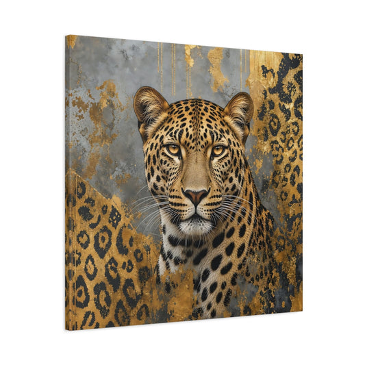 Main Mockup. Animals Leopard Gold Leopard shown as stretched canvas wall art