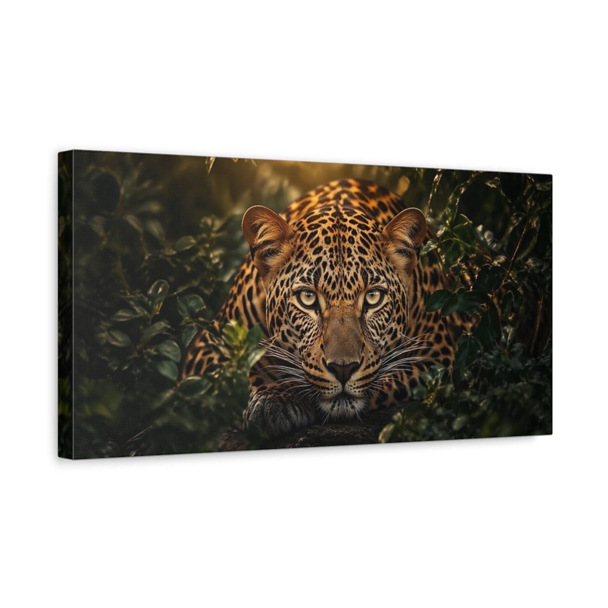 Side Mockup 3. Animals Leopard Leopard Jungle shown as stretched canvas wall art