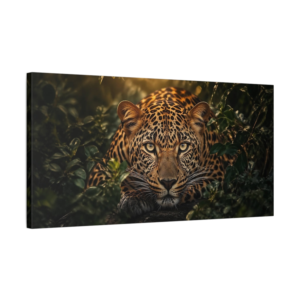 Side Mockup 1. Animals Leopard Leopard Jungle shown as stretched canvas wall art
