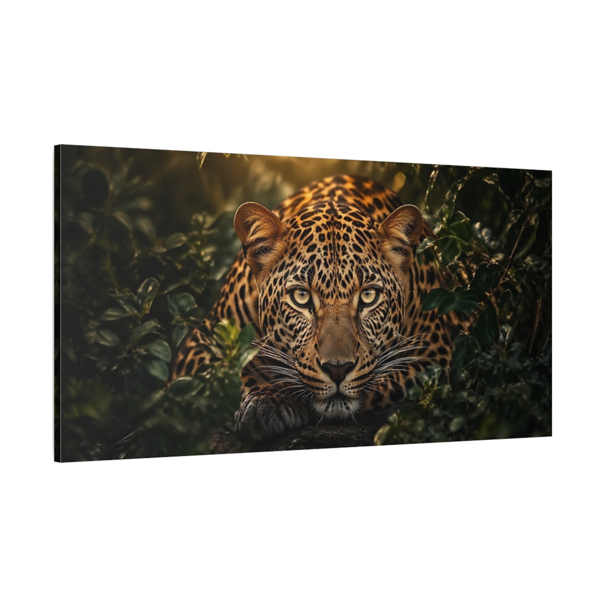 Side Mockup 2. Animals Leopard Leopard Jungle shown as stretched canvas wall art