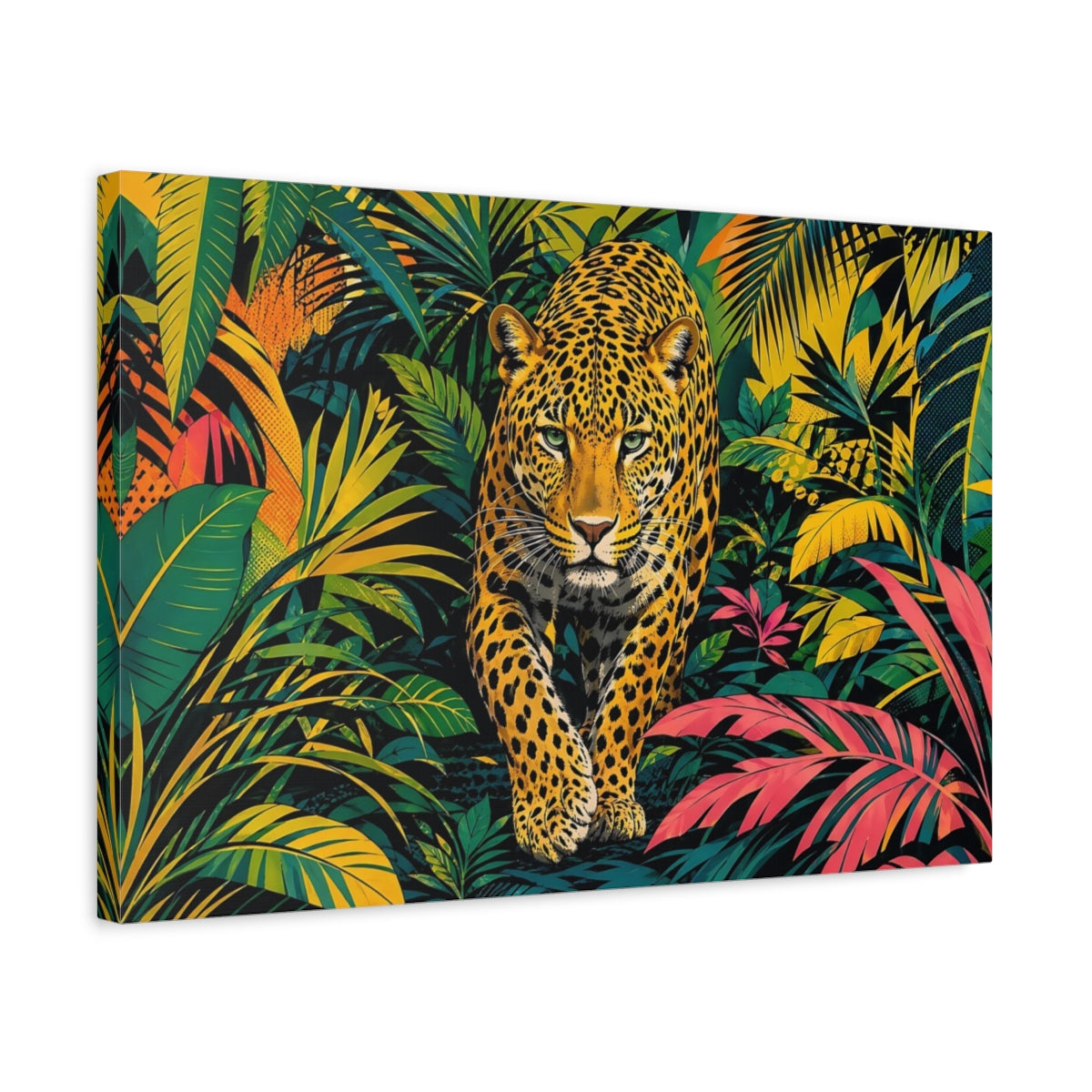 Side Mockup 3. Animals Leopard Leopard Jungle shown as stretched canvas wall art