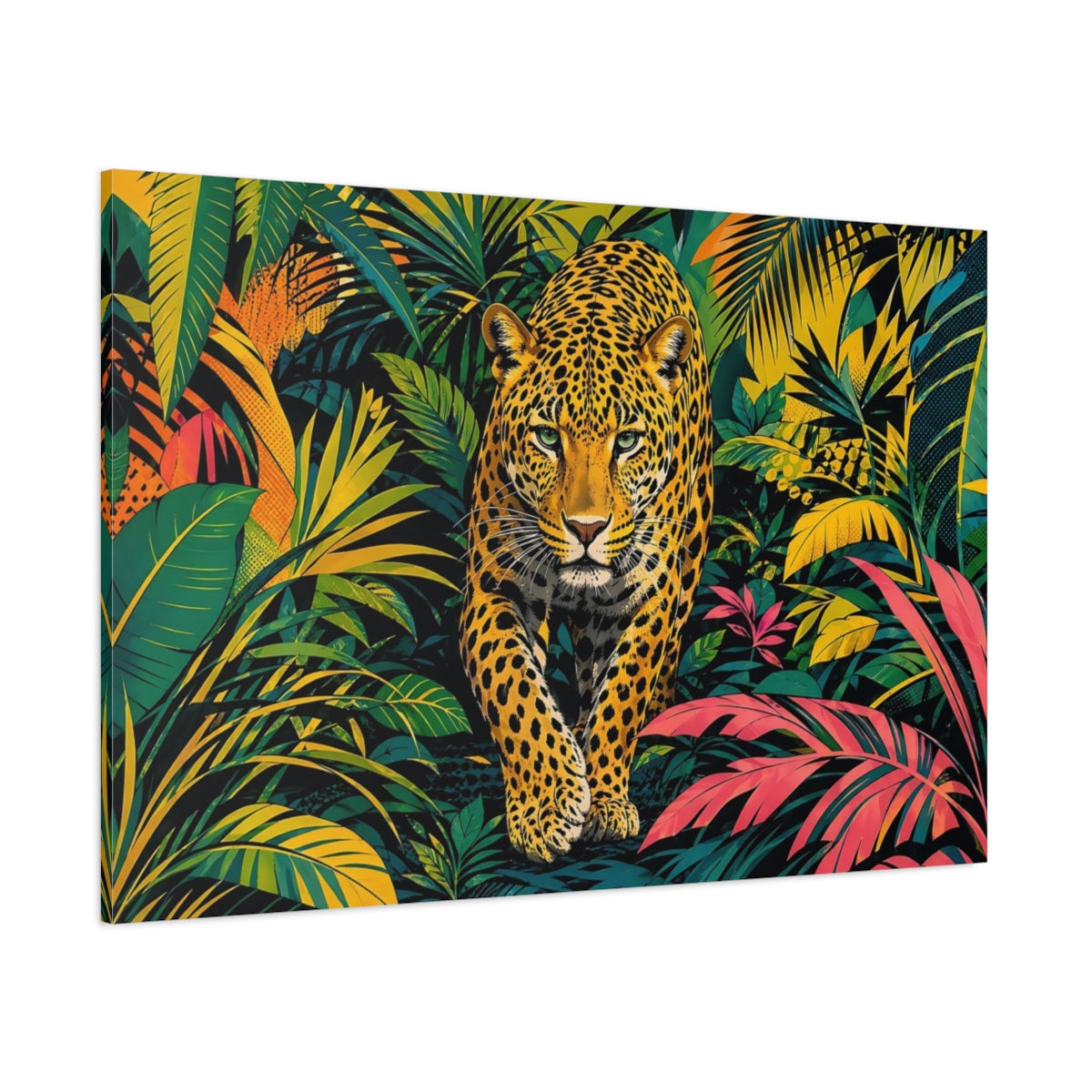 Side Mockup 1. Animals Leopard Leopard Jungle shown as stretched canvas wall art