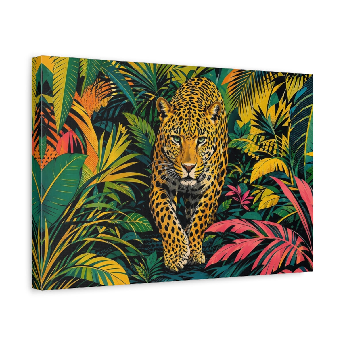 Side Mockup 4. Animals Leopard Leopard Jungle shown as stretched canvas wall art