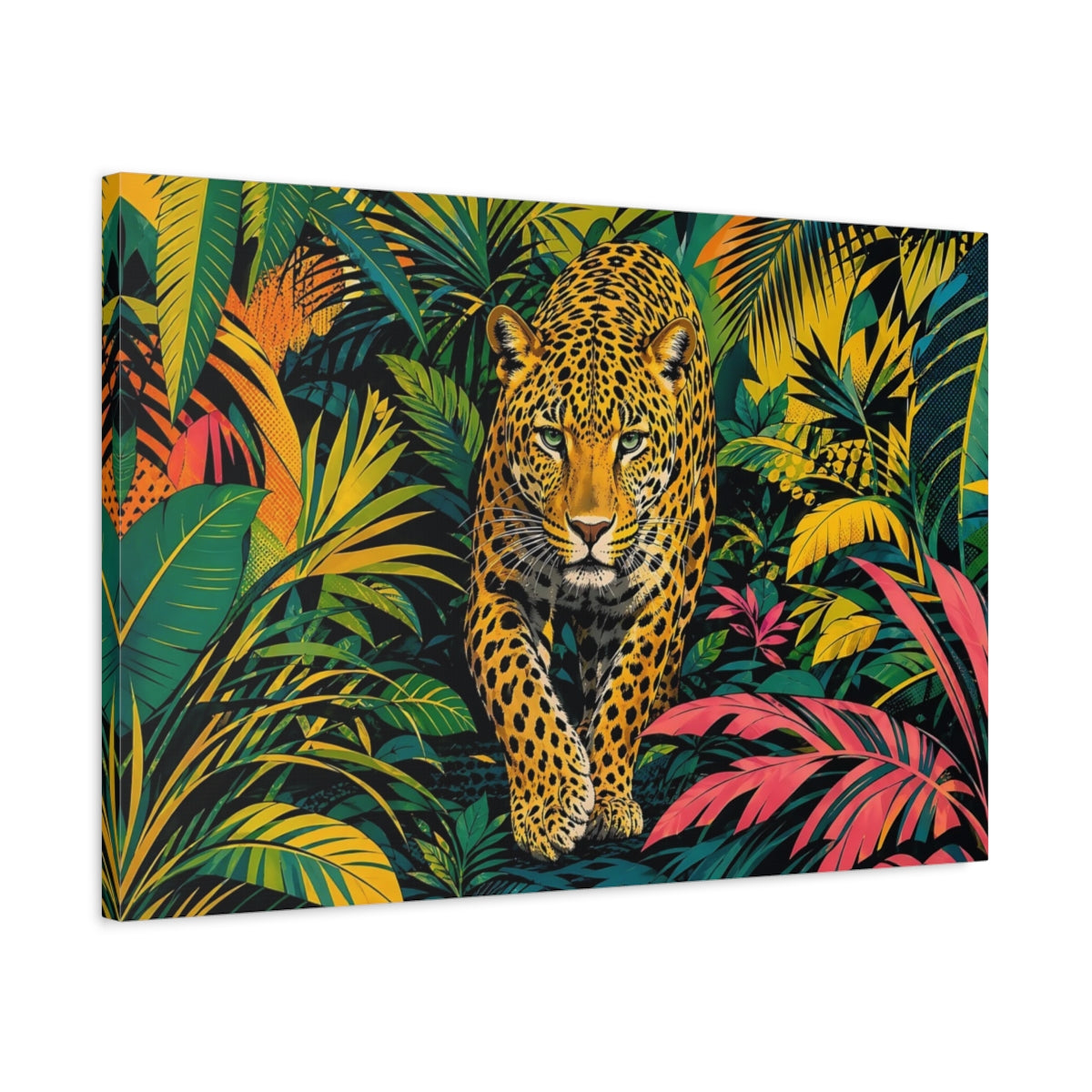 Side Mockup 2. Animals Leopard Leopard Jungle shown as stretched canvas wall art