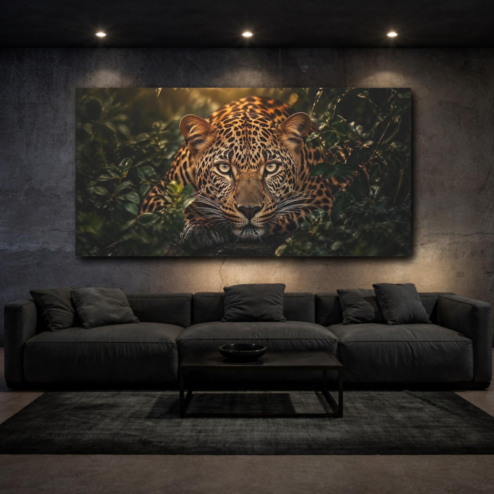 Mockup 2. Animals Leopard Leopard Jungle shown as stretched canvas wall art
