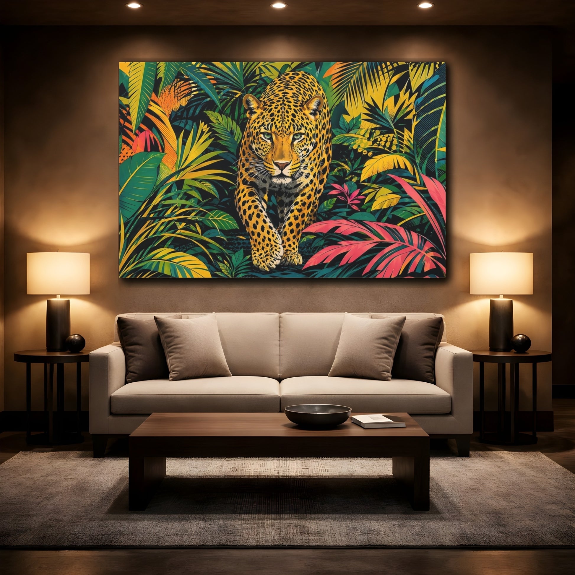 Mockup 2. Animals Leopard Leopard Jungle shown as stretched canvas wall art