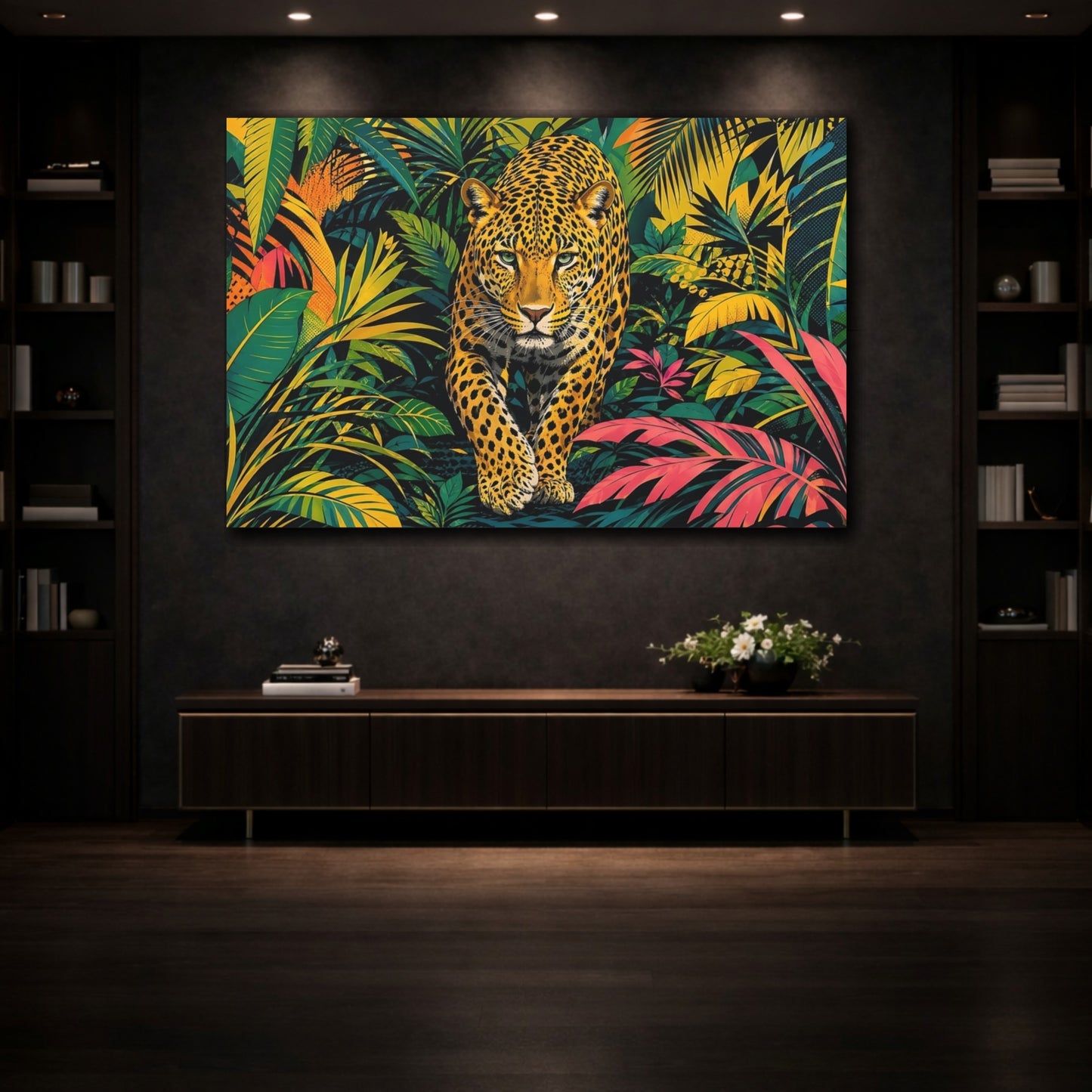 Mockup 3. Animals Leopard Leopard Jungle shown as stretched canvas wall art