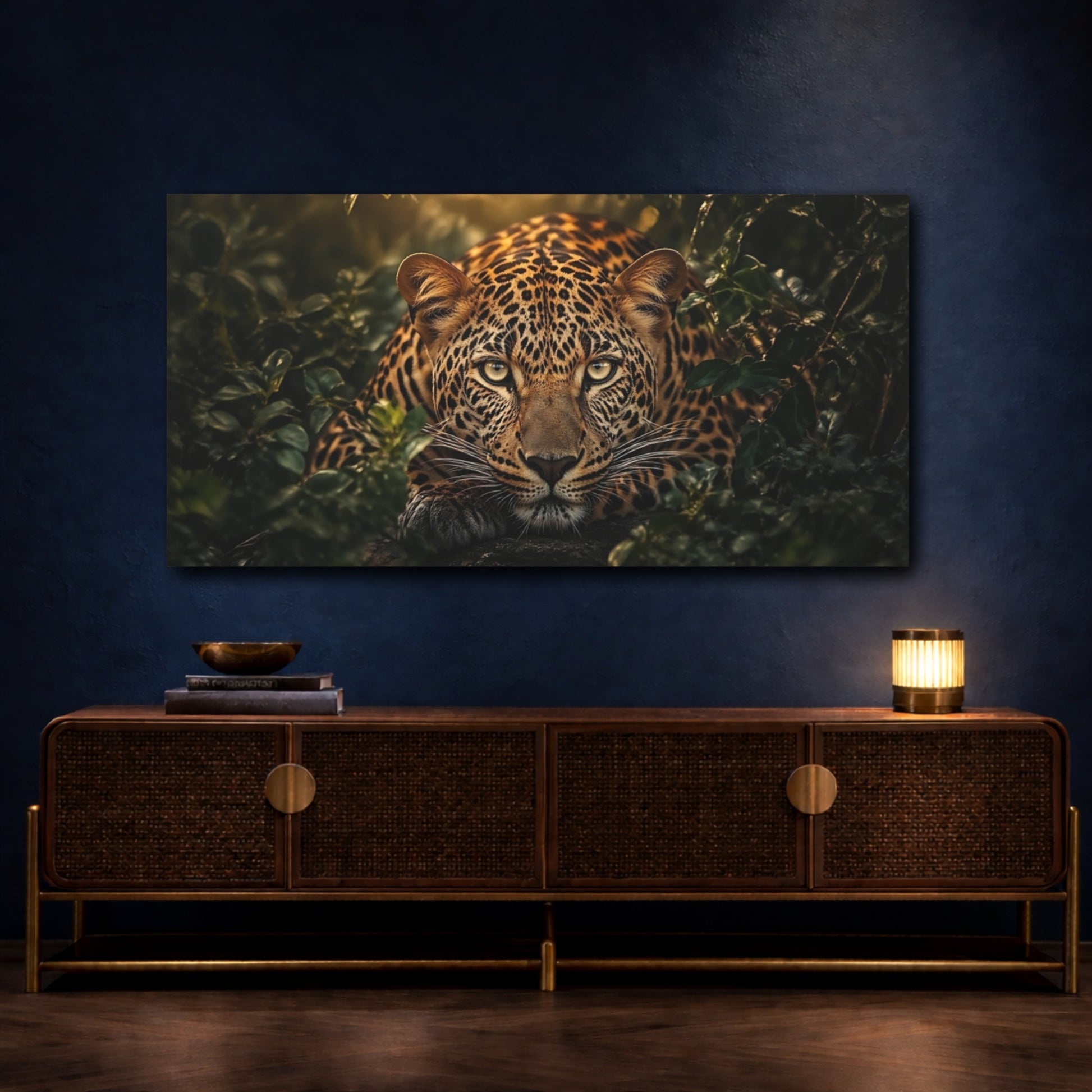Mockup 4. Animals Leopard Leopard Jungle shown as stretched canvas wall art