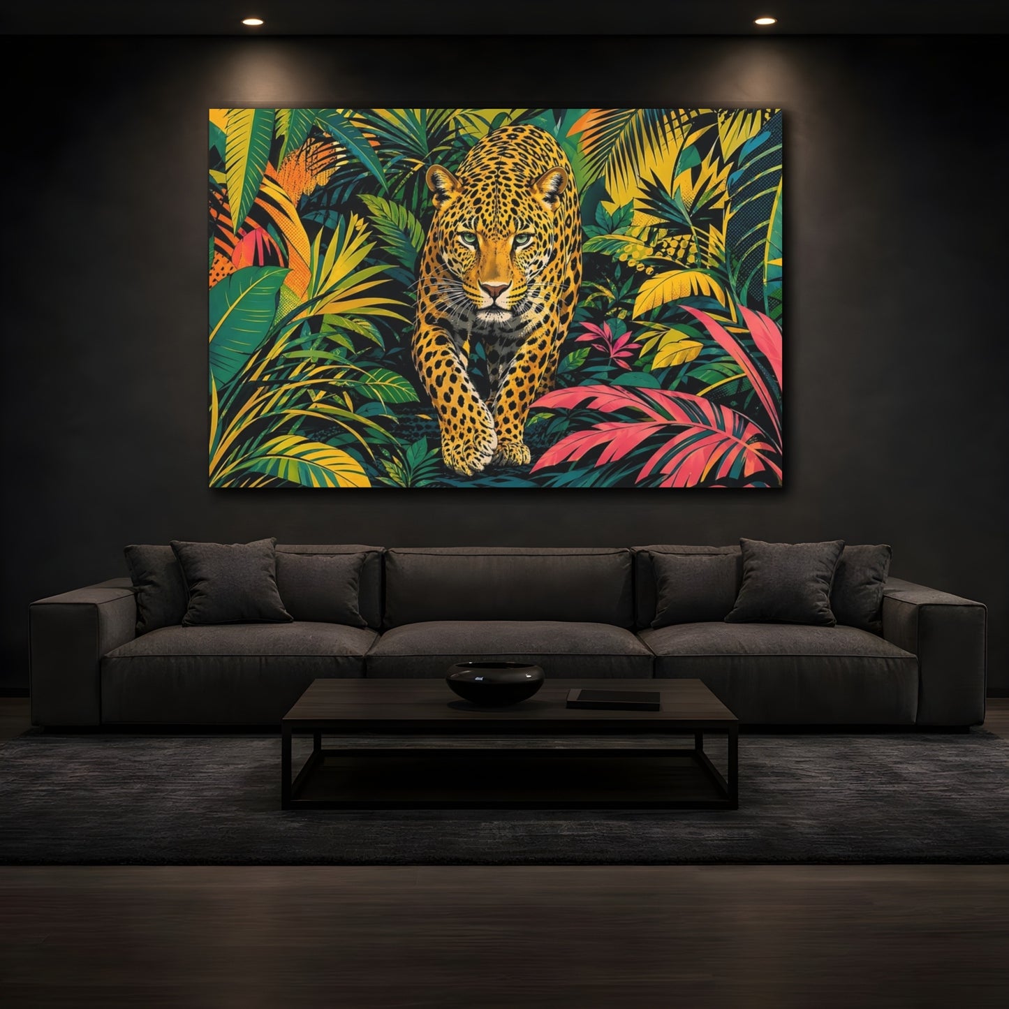 Mockup 4. Animals Leopard Leopard Jungle shown as stretched canvas wall art