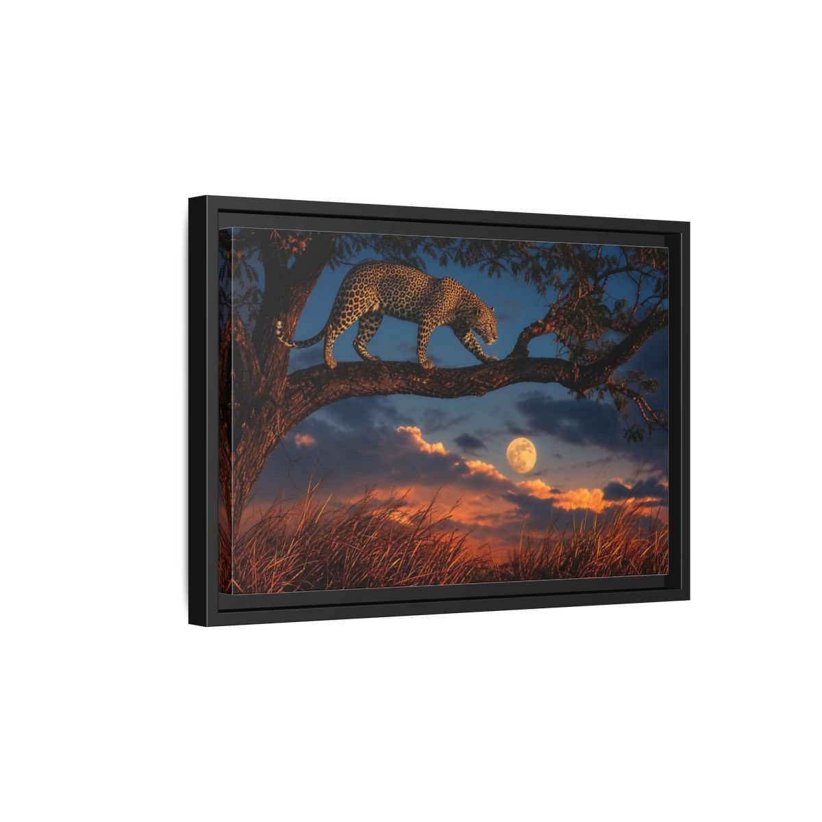 Animals Leopard Sunset Framed Canvas Wall Art Print – Living Room Decor, Large - YesArtYes