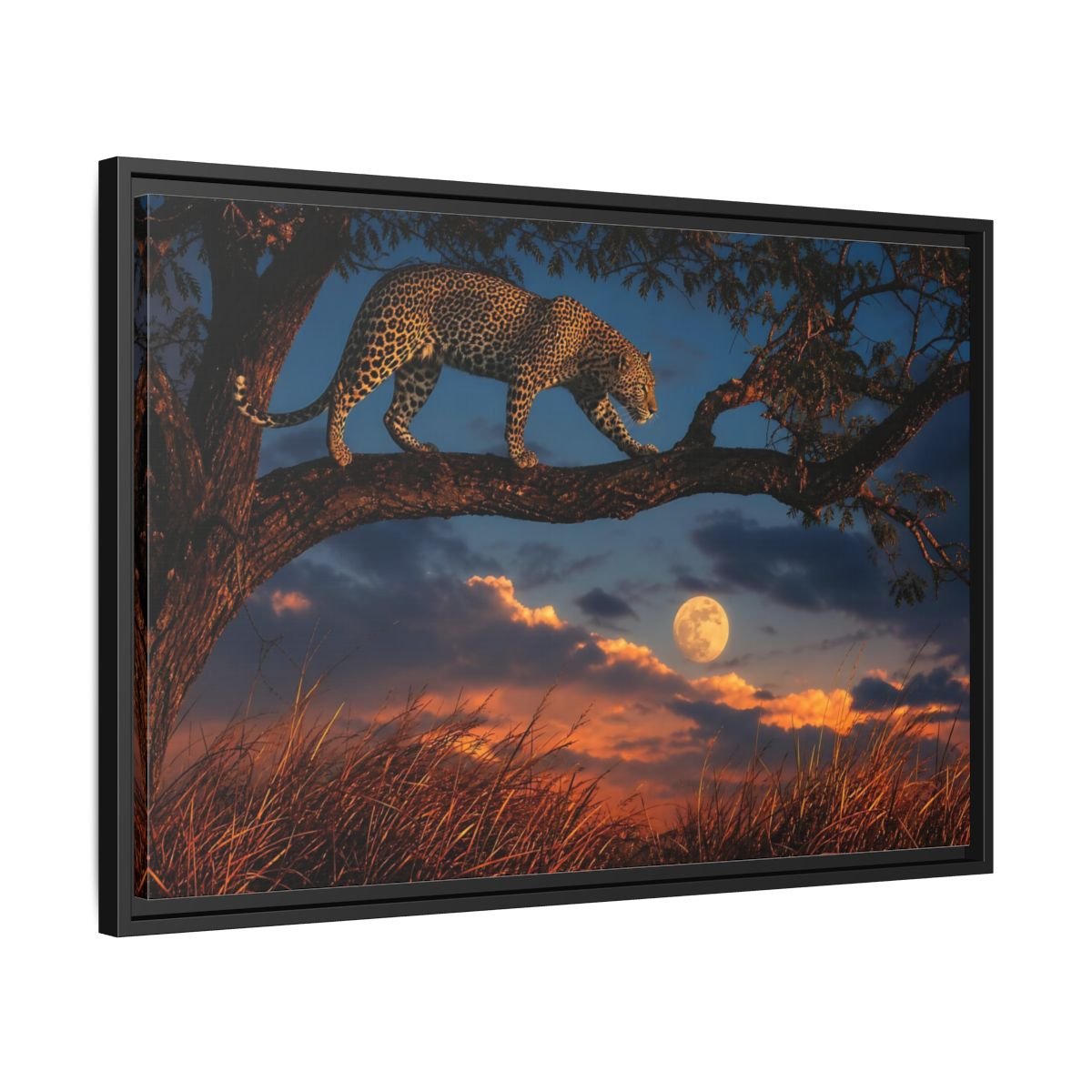Animals Leopard Sunset Framed Canvas Wall Art Print – Living Room Decor, Large - YesArtYes
