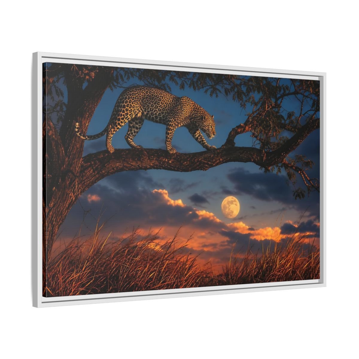 Animals Leopard Sunset Framed Canvas Wall Art Print – Living Room Decor, Large - YesArtYes
