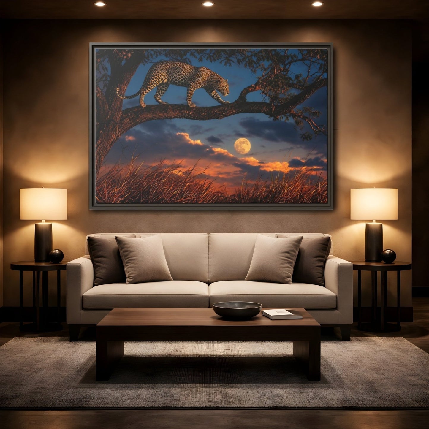Animals Leopard Sunset Framed Canvas Wall Art Print – Living Room Decor, Large - YesArtYes
