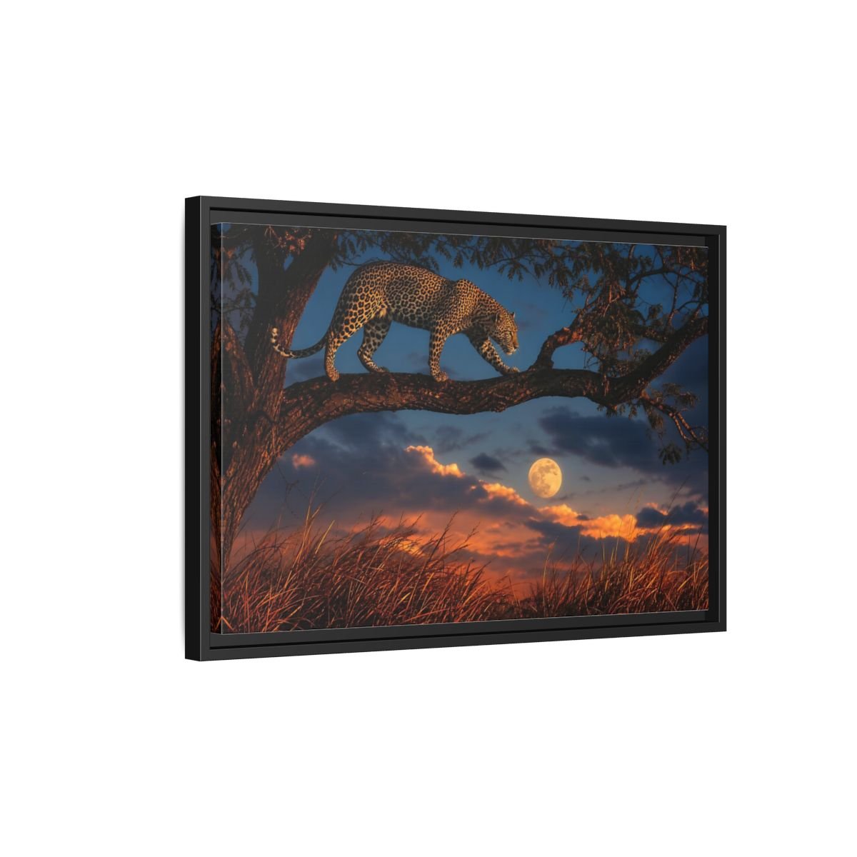 Animals Leopard Sunset Framed Canvas Wall Art Print – Living Room Decor, Large - YesArtYes