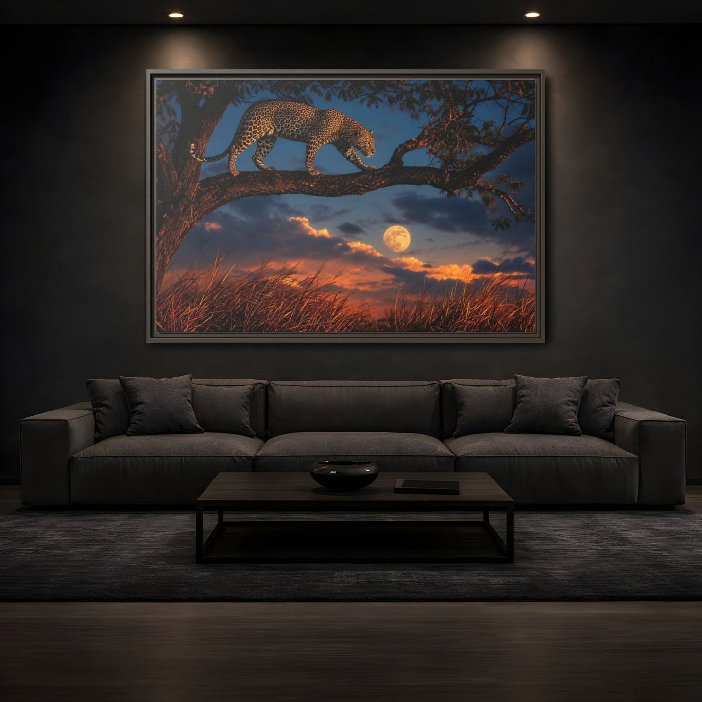 Animals Leopard Sunset Framed Canvas Wall Art Print – Living Room Decor, Large - YesArtYes