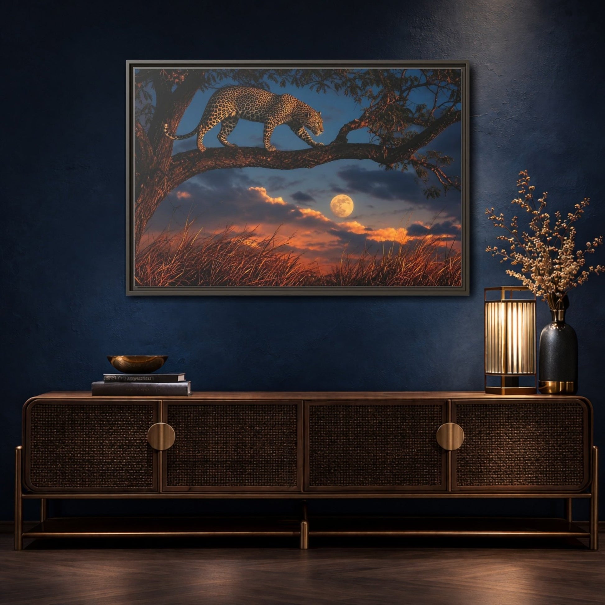 Animals Leopard Sunset Framed Canvas Wall Art Print – Living Room Decor, Large - YesArtYes