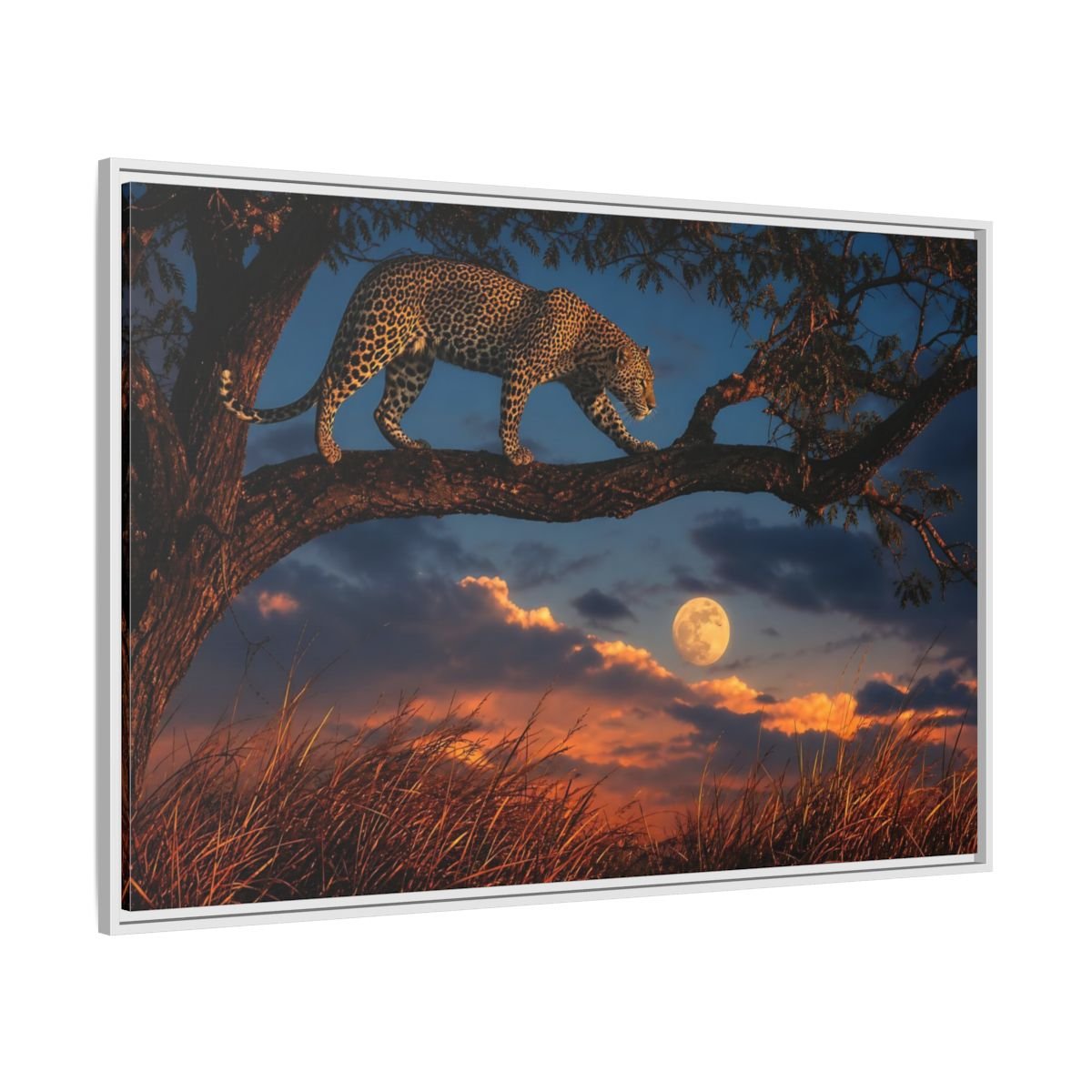 Animals Leopard Sunset Framed Canvas Wall Art Print – Living Room Decor, Large - YesArtYes