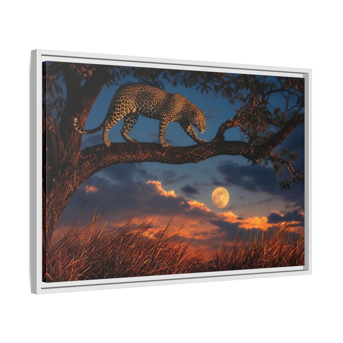 Animals Leopard Sunset Framed Canvas Wall Art Print – Living Room Decor, Large - YesArtYes