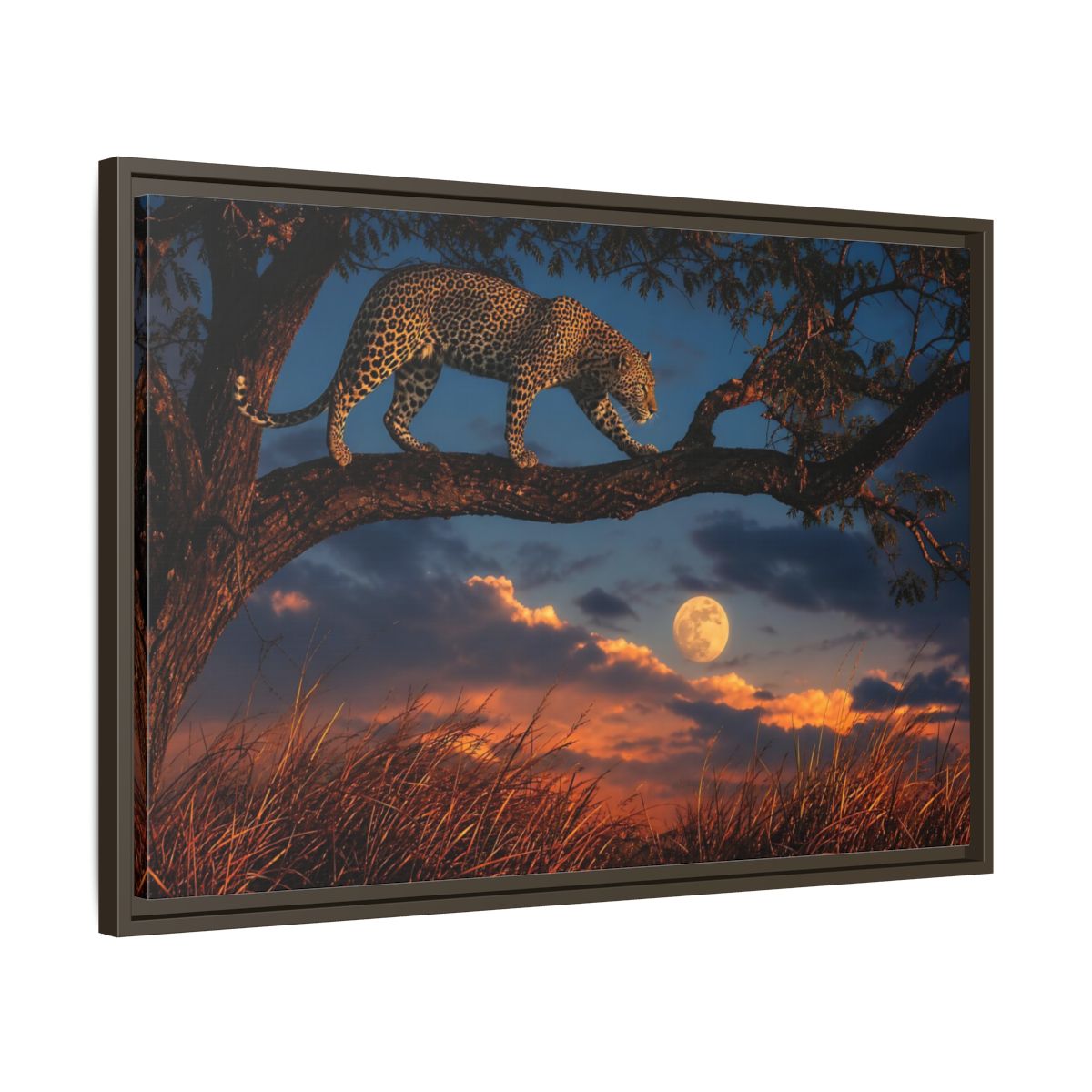 Animals Leopard Sunset Framed Canvas Wall Art Print – Living Room Decor, Large - YesArtYes