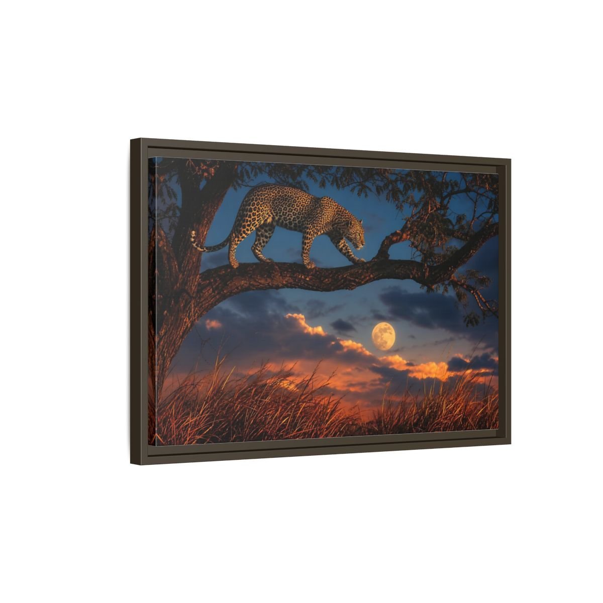 Animals Leopard Sunset Framed Canvas Wall Art Print – Living Room Decor, Large - YesArtYes