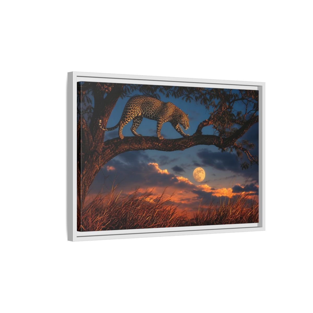 Animals Leopard Sunset Framed Canvas Wall Art Print – Living Room Decor, Large - YesArtYes