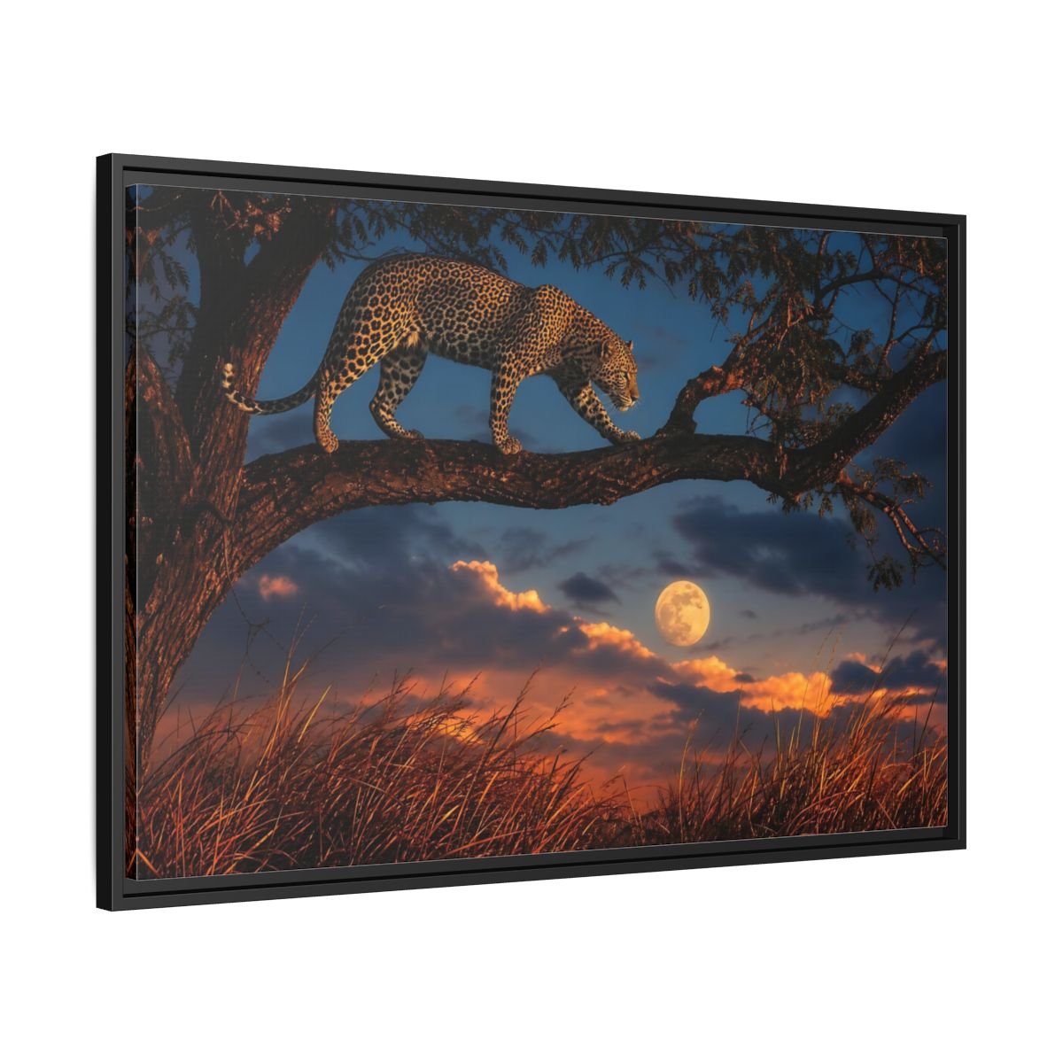 Animals Leopard Sunset Framed Canvas Wall Art Print – Living Room Decor, Large - YesArtYes