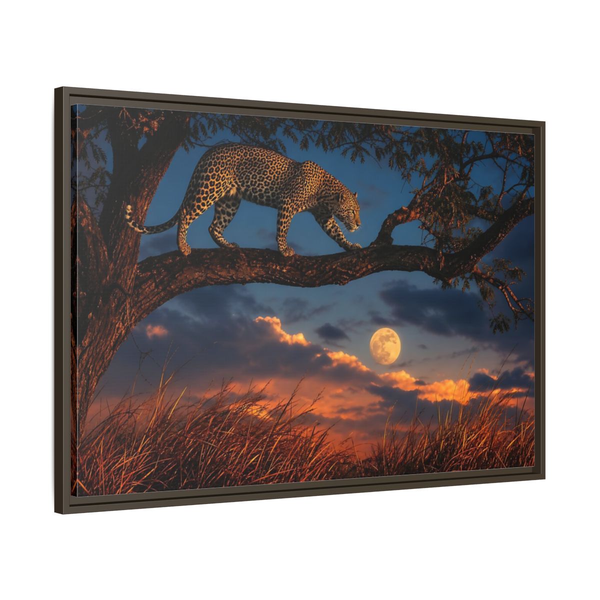 Animals Leopard Sunset Framed Canvas Wall Art Print – Living Room Decor, Large - YesArtYes