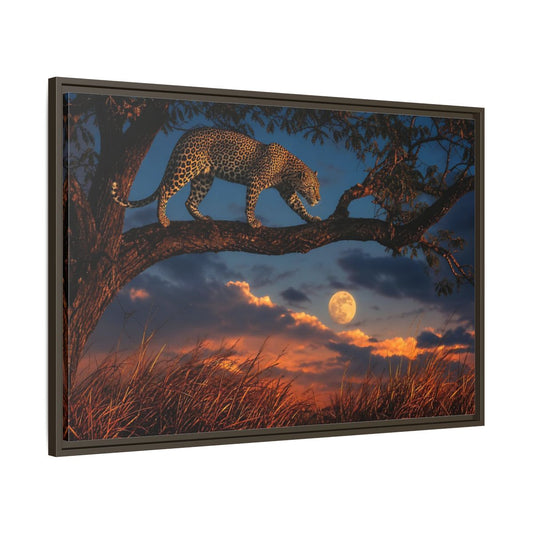 Animals Leopard Sunset Framed Canvas Wall Art Print – Living Room Decor, Large - YesArtYes