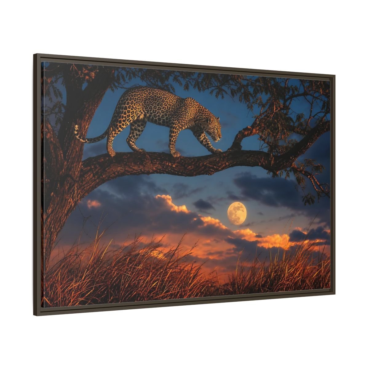 Animals Leopard Sunset Framed Canvas Wall Art Print – Living Room Decor, Large - YesArtYes