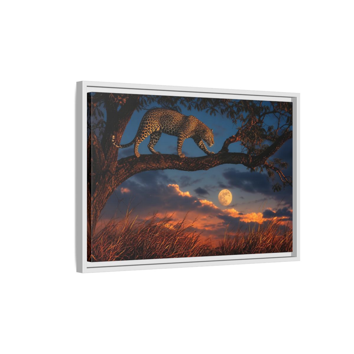 Side Mockup 1. Animals Leopard Leopard Sunset shown as stretched canvas wall art