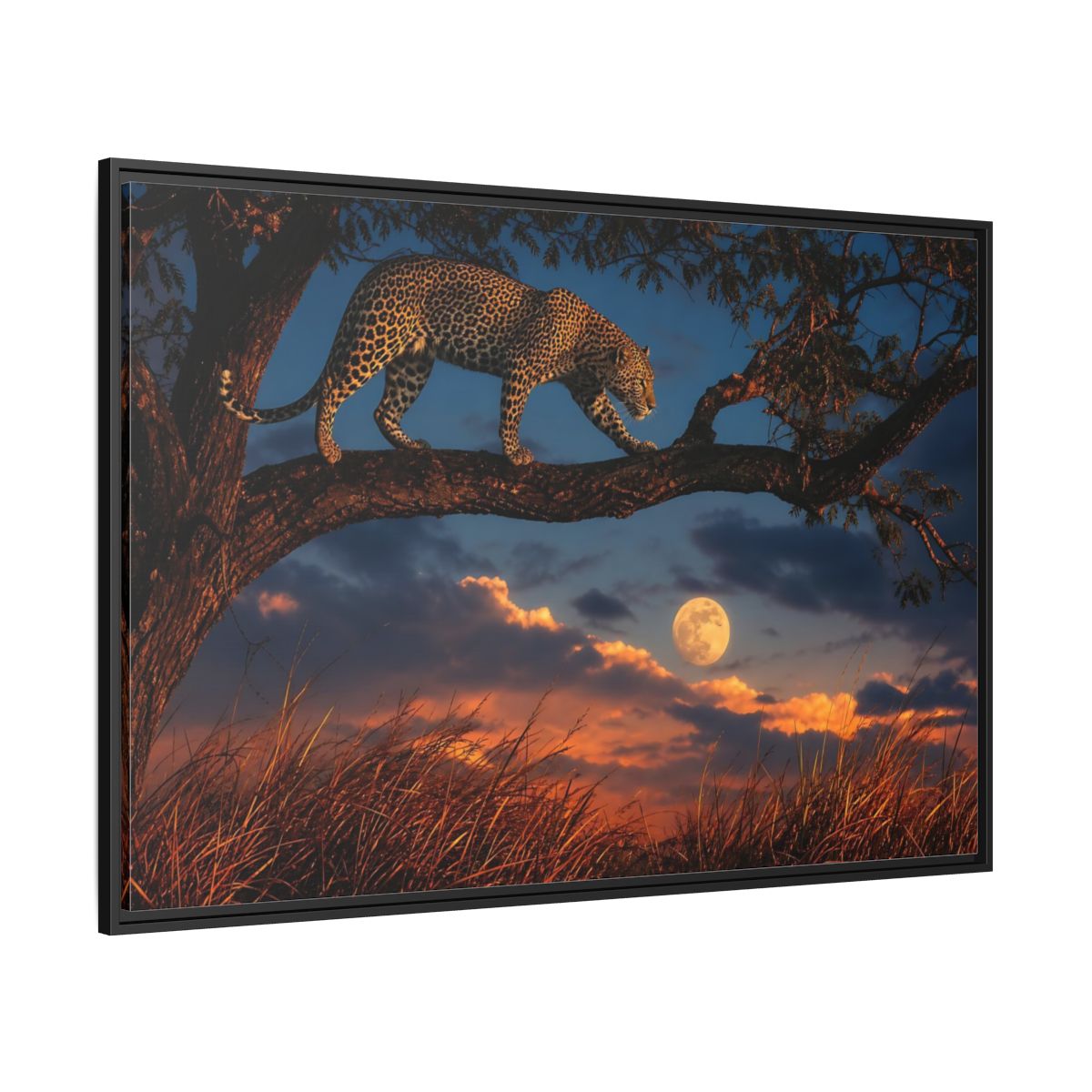 Side Mockup 12. Animals Leopard Leopard Sunset shown as stretched canvas wall art