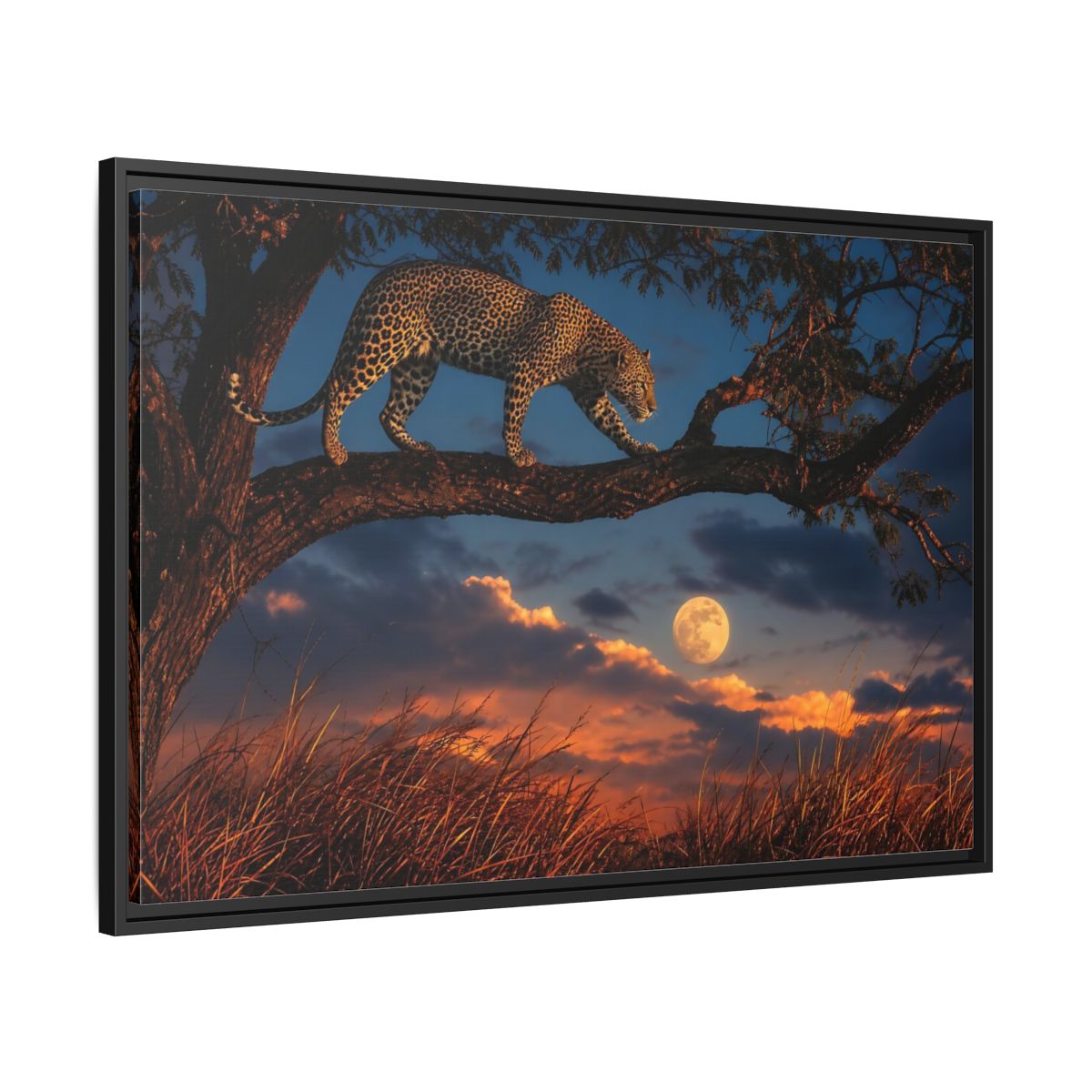 Side Mockup 13. Animals Leopard Leopard Sunset shown as stretched canvas wall art