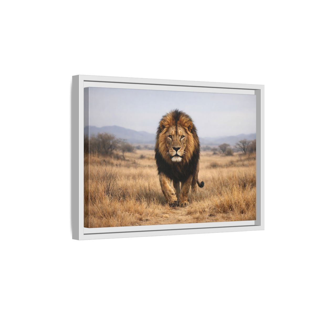 Side Mockup 4. Animals Lion Brown And Black shown as stretched canvas wall art