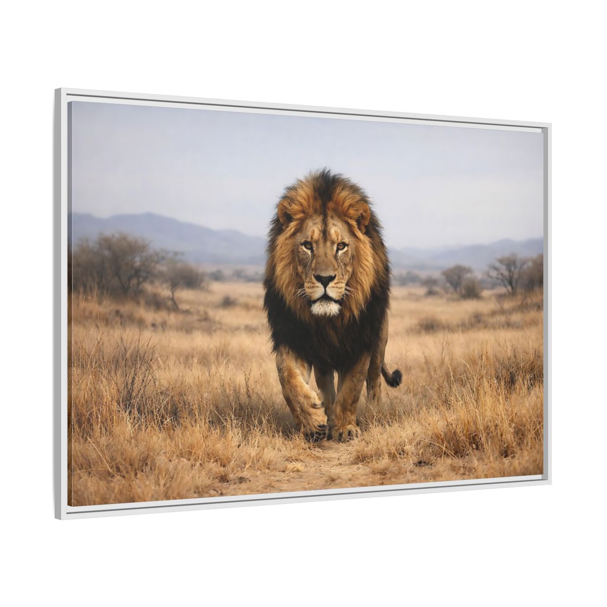 Side Mockup 7. Animals Lion Brown And Black shown as stretched canvas wall art