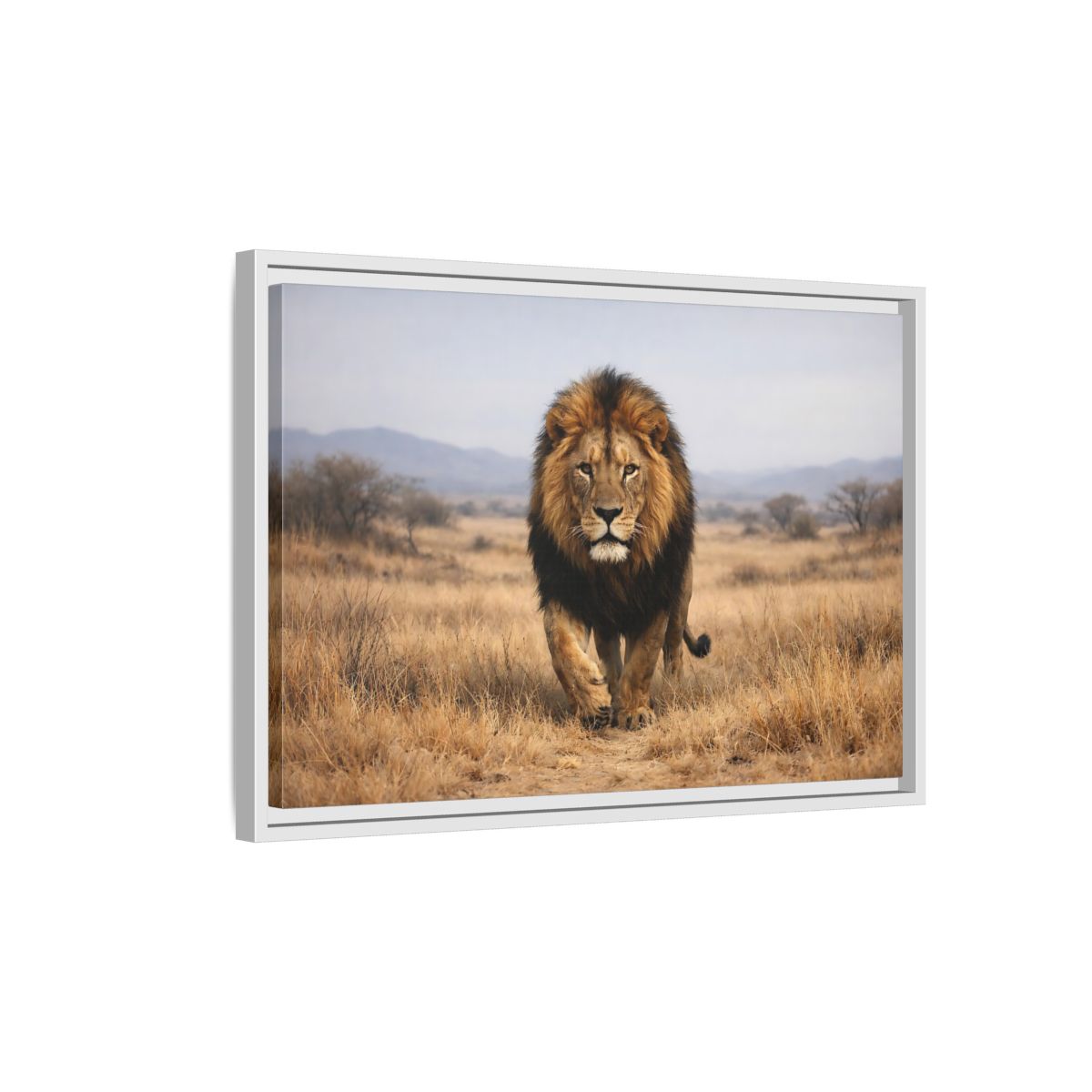 Side Mockup 1. Animals Lion Brown And Black shown as stretched canvas wall art