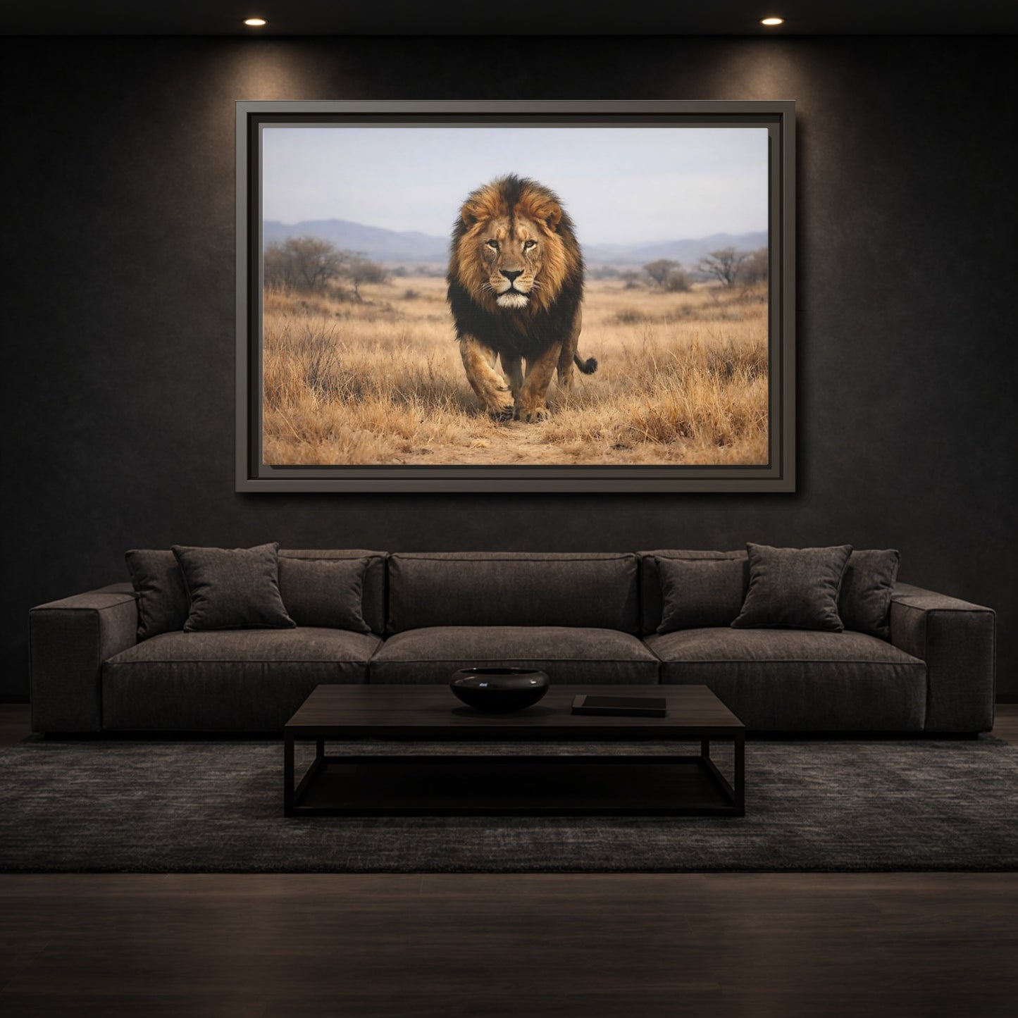 Mockup 2. Animals Lion Brown And Black shown as stretched canvas wall art