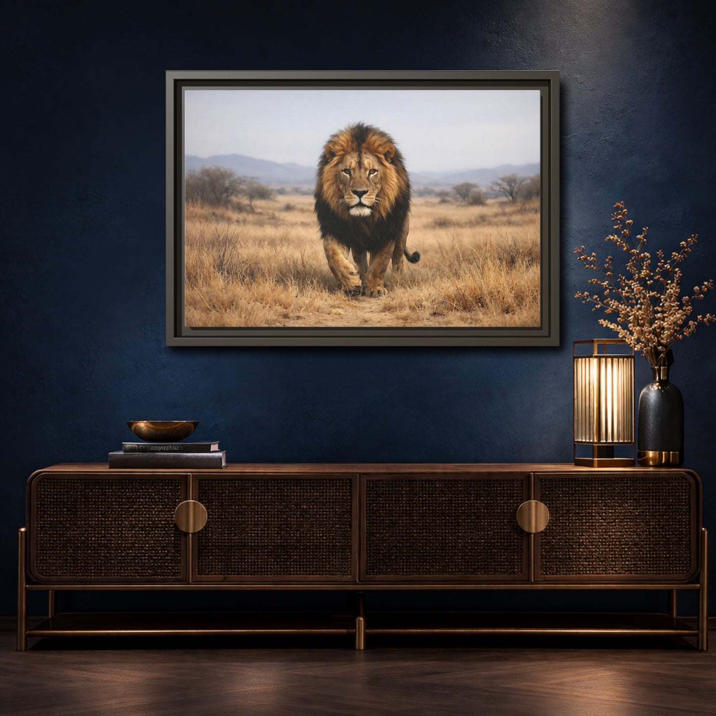 Mockup 4. Animals Lion Brown And Black shown as stretched canvas wall art