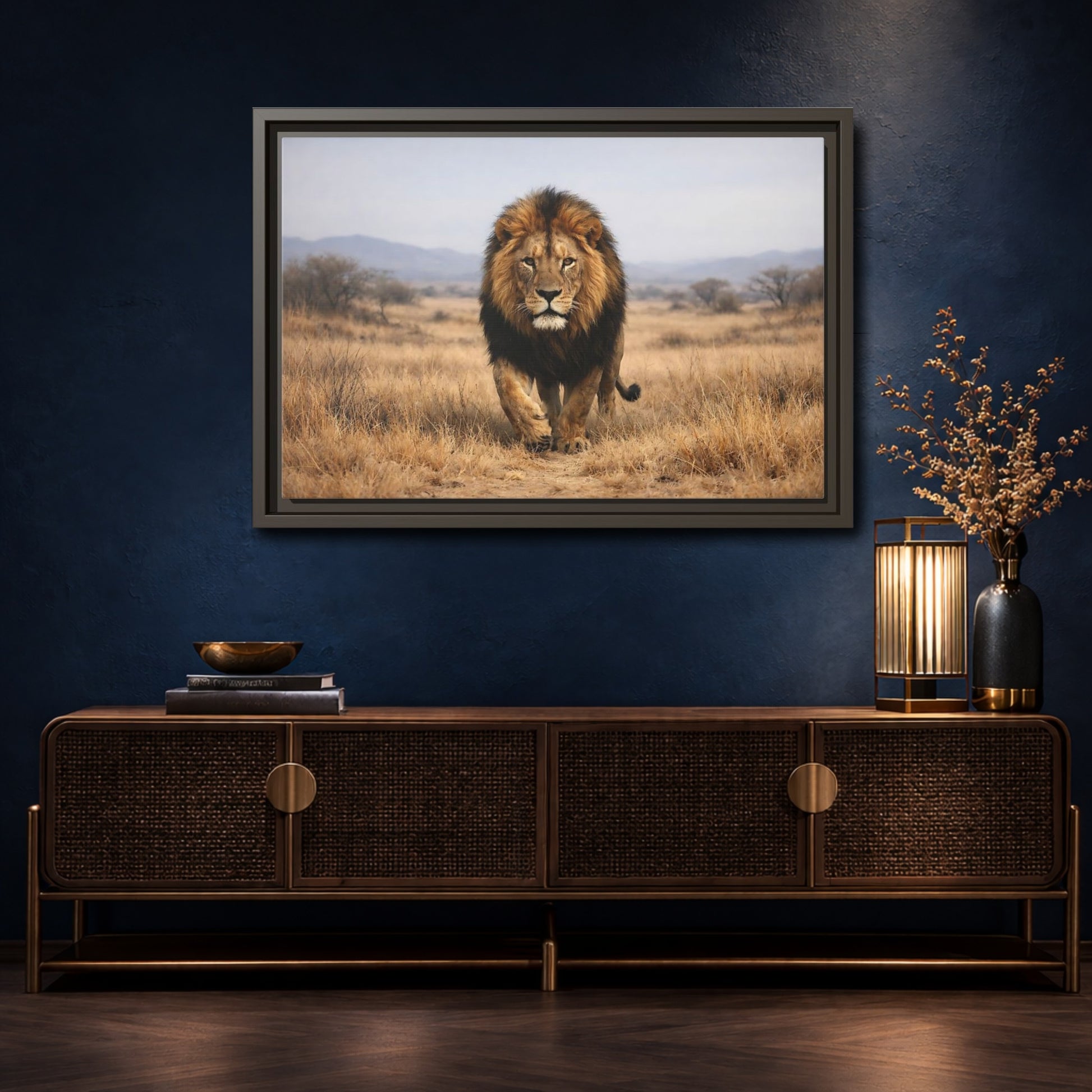 Mockup 4. Animals Lion Brown And Black shown as stretched canvas wall art