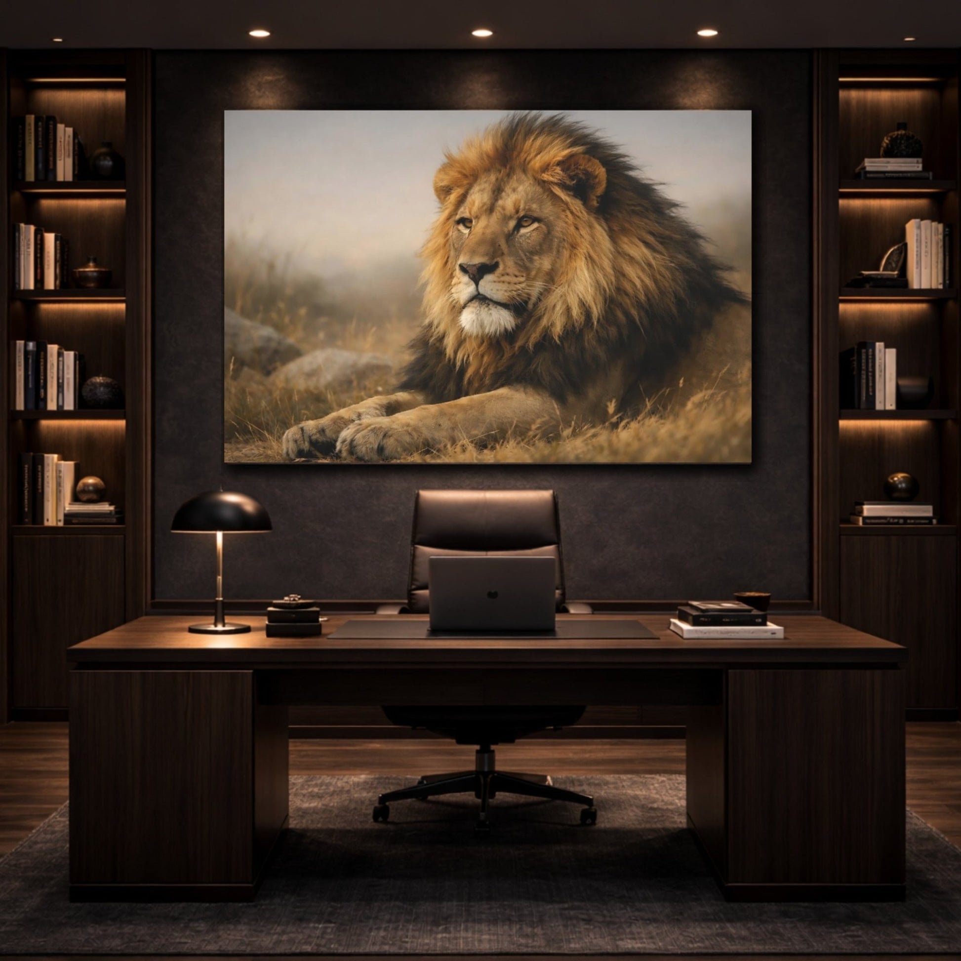 Animals Lion Brown And Gold - Canvas Wall Art Print - YesArtYes