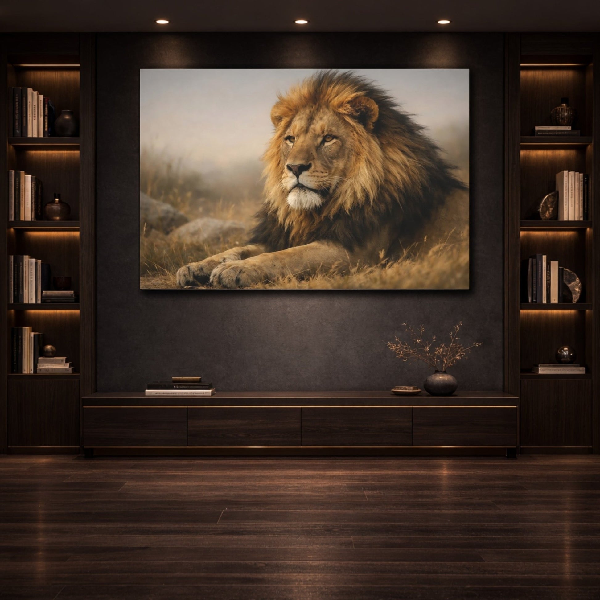 Animals Lion Brown And Gold - Canvas Wall Art Print - YesArtYes