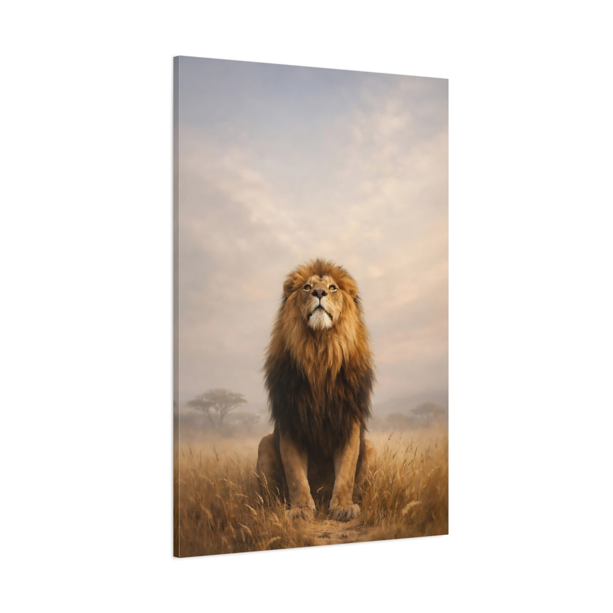 Main Mockup. Animals Lion Brown And Gold Lion shown as stretched canvas wall art