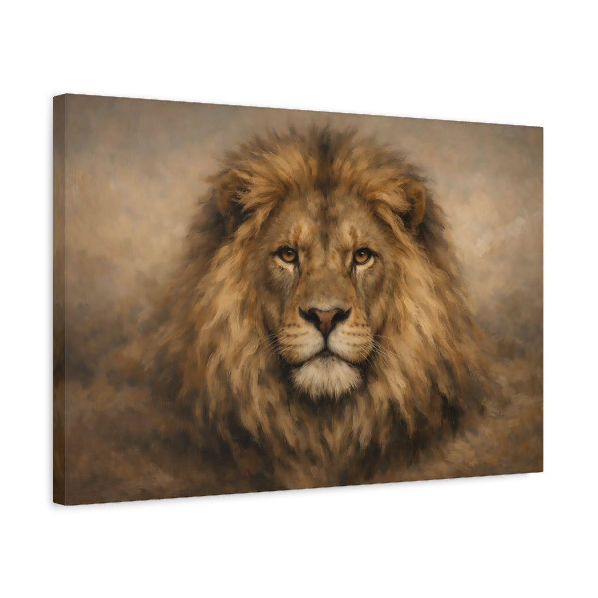 Side Mockup 3. Animals Lion Brown Lion shown as stretched canvas wall art